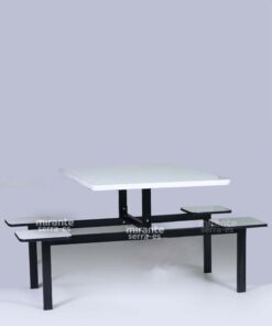 Mesa Refeitório 4 Lugares, Banco Fixo Individual, Estrutura Aço com Barra Alta