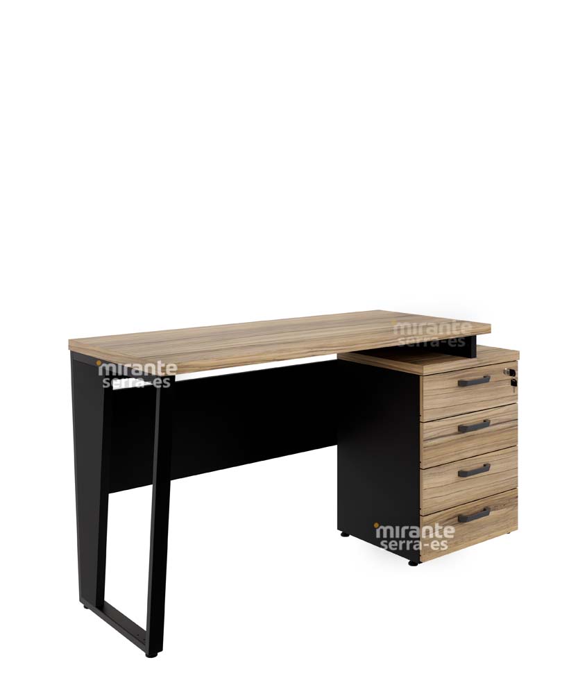 Mesa Reta Extensível com Gaveteiro Pedestal de 04 Gavetas, Pé Quadro – Yaris