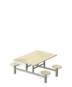 Mesa Refeitório 4 Lugares, Banco Acoplado Fixo Individual, Estrutura em Aço