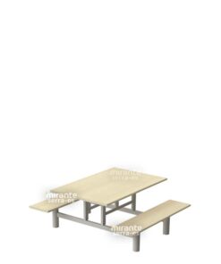 Mesa Refeitório 4 Lugares, Banco Acoplado Inteiriço, Estrutura em Aço