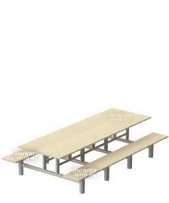 Mesa Refeitório 8 Lugares, Banco Acoplado Inteiriço, Estrutura em Aço